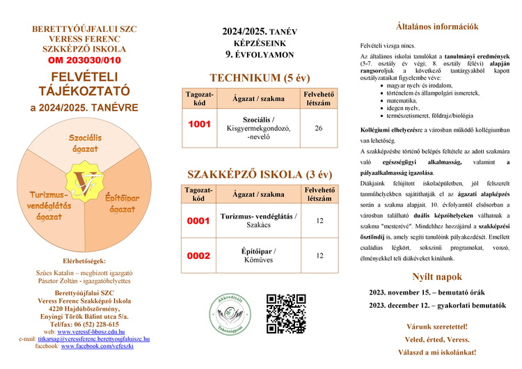 Felvételi tájékoztató a 2024-2025. tanévre